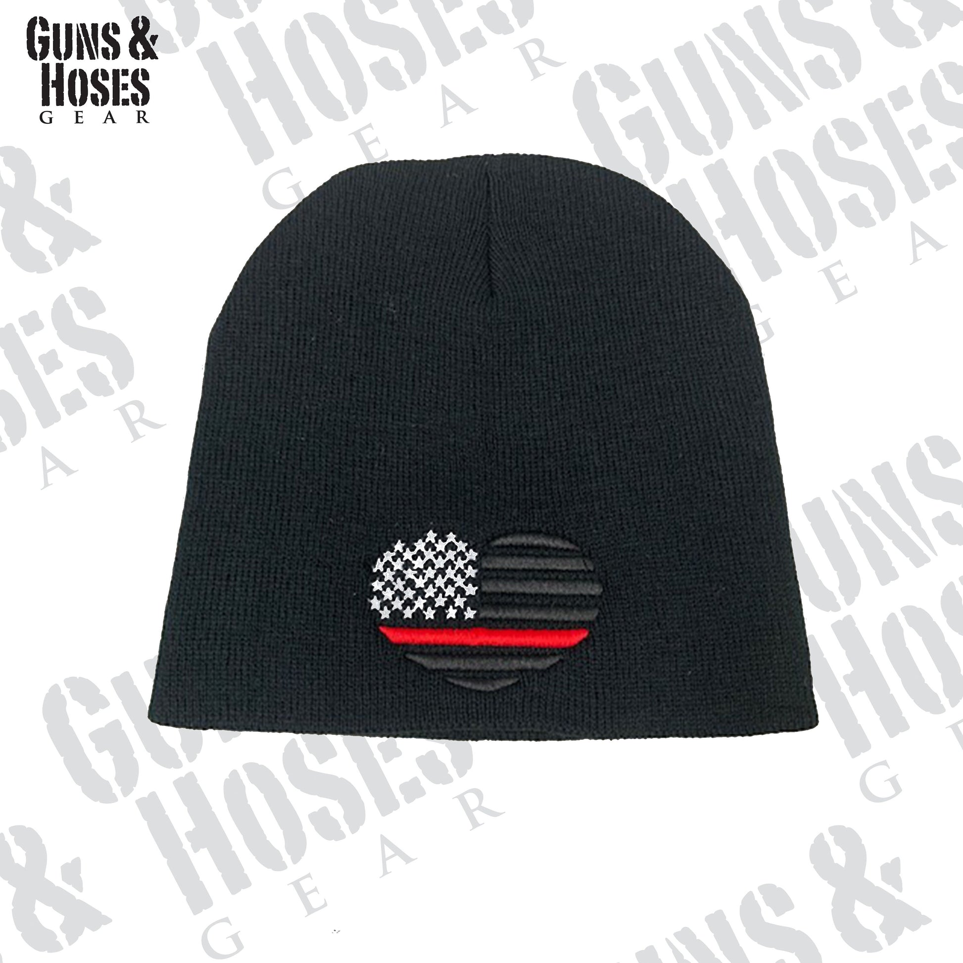 USA Flag Heart Embroidered Beanie, Blue Line, Red Line, Gold Line
