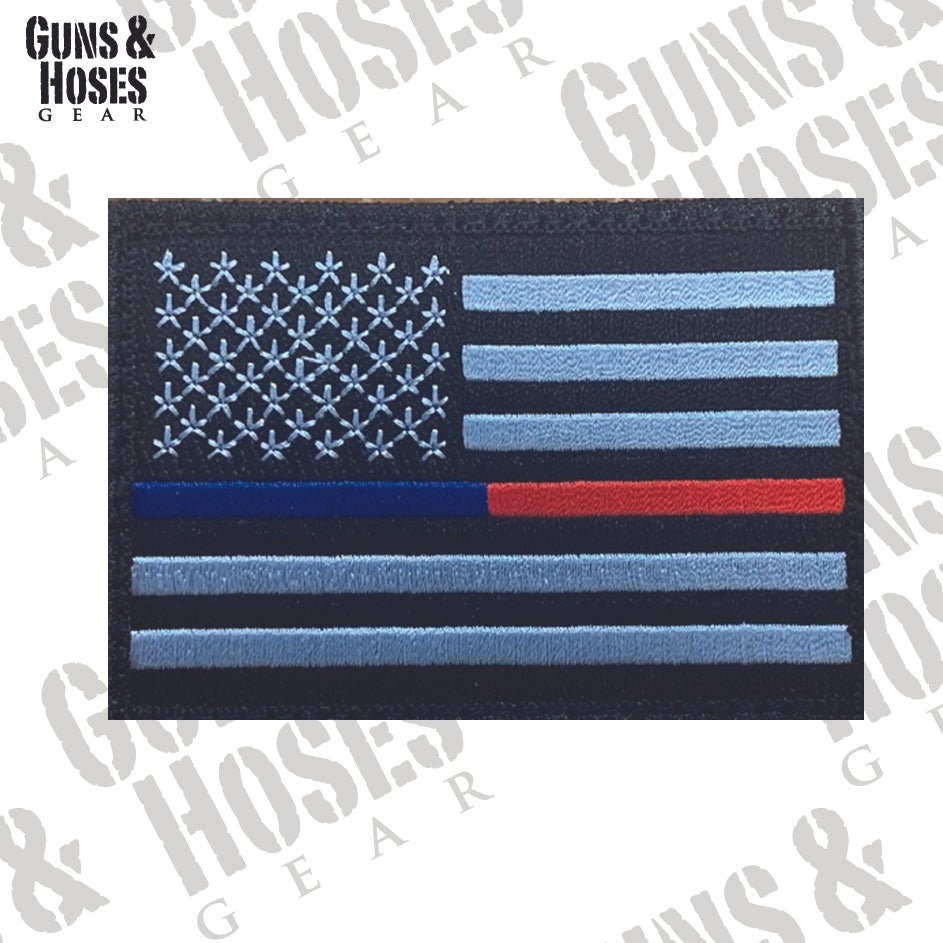 Police and Fire (Blue Line and Red Line) USA Flag Patch