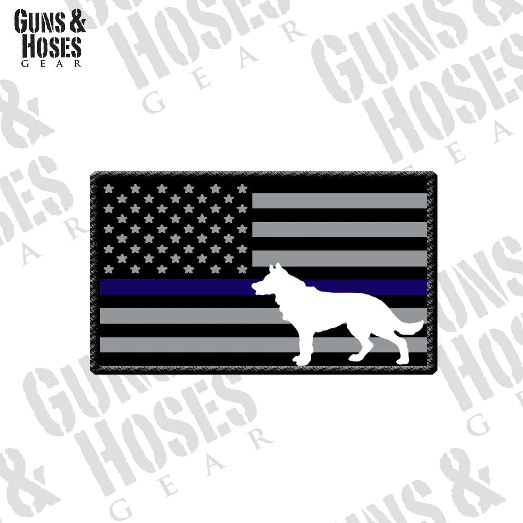 USA Flag with Dog Patch - Police K9, Blue Line, Iron on Patch, Velcro Backing Patch!
